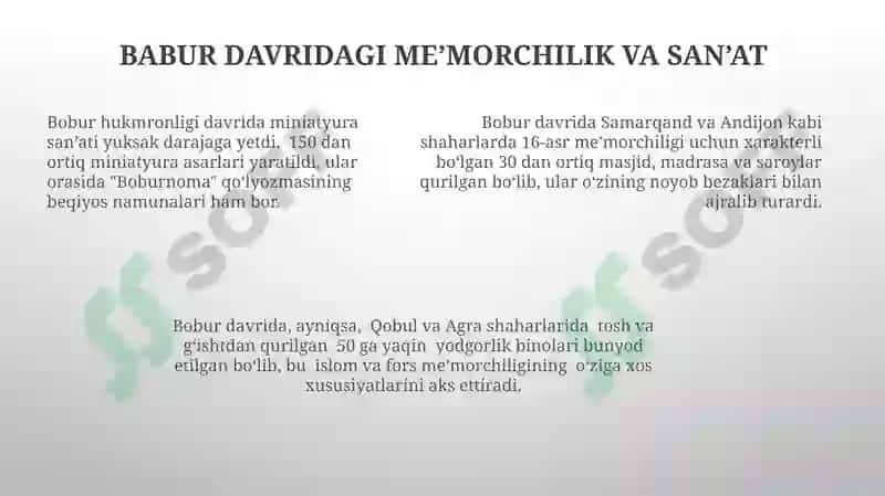 Mirzo Ulug'bek va Zahiriddin Muhammad Boburning fan madaniyati va ma'rifat xizmatlari 7