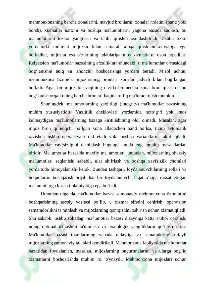 Mehmonxona xonalari va mijozlar bronlarini boshqarish uchun ma'lumotlar bazasini yaratish 7