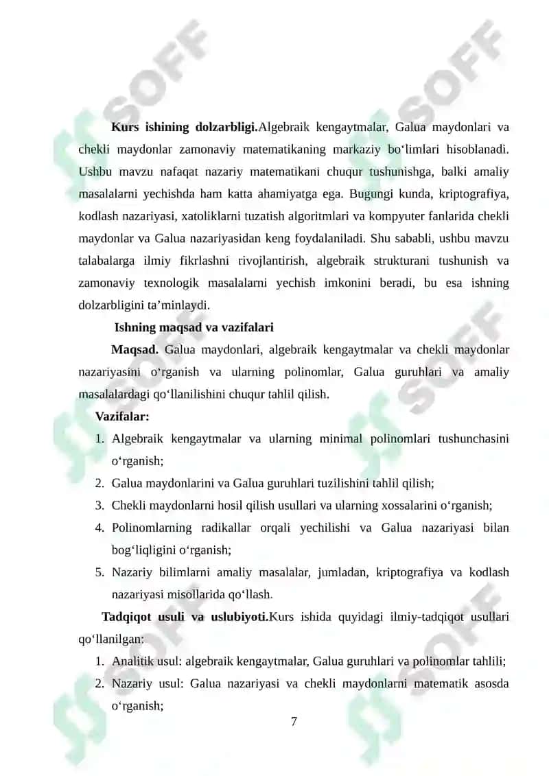 Galua maydoni.Chekli va algebraik kengaytmalar 7