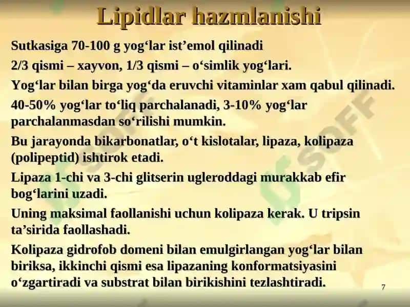 LIPIDLAR ALMASHINUVI BIOKIMYOSI 7