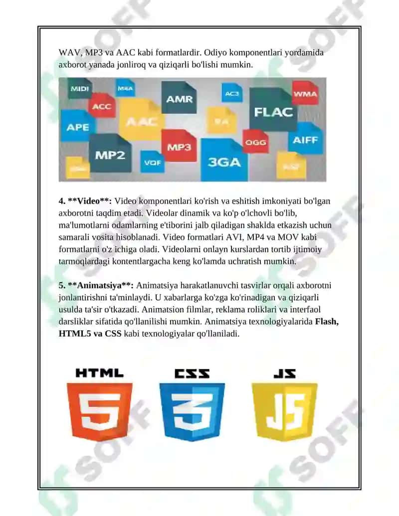 Multimedia va uning zamonaviy ta’minoti. Multimediadan axborot ta’minotida foydalanish. Multimediadan dasturlashda foydalanish 7