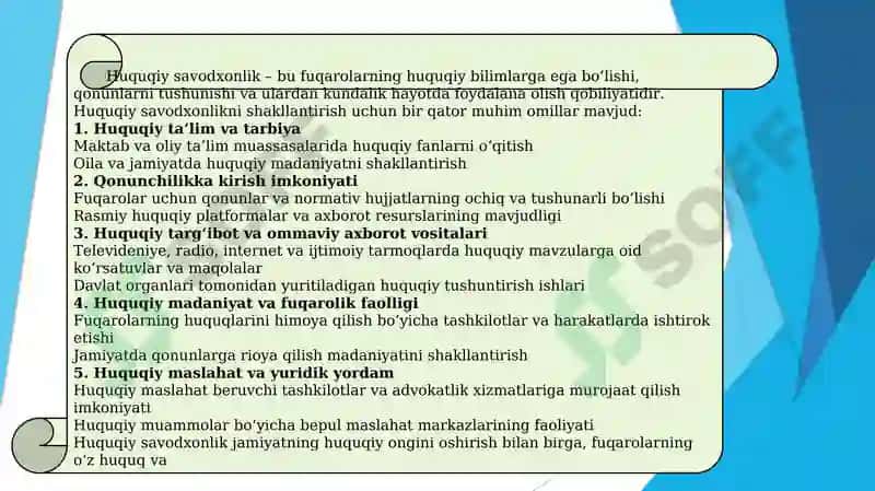 Loyiha ish mavzusi:  Huquqiy onglilik va huquqiy savodxonlik 7