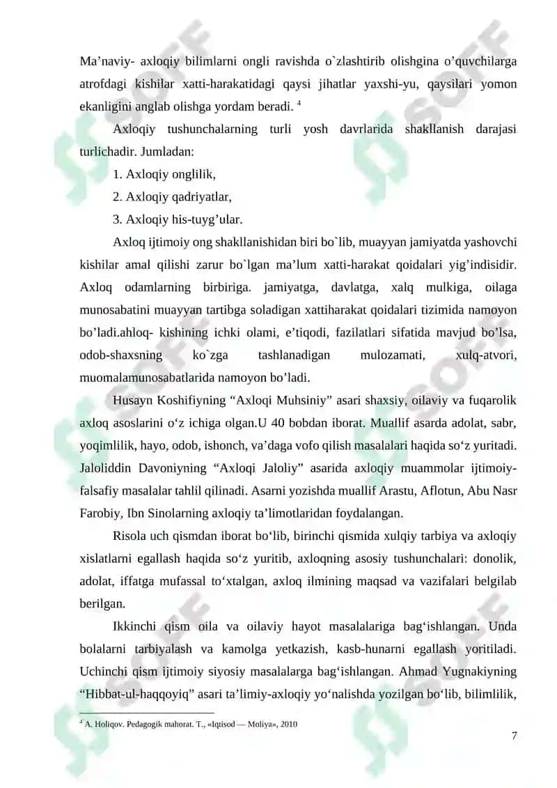 MAKTABGACHA YOSHDAGI BOLALARNING MA’NAVIY, AXLOQIY TARBIYASIDA VATANPARVARLIK, INSONPARVARLIK HIS-TUYG’USINI SHAKLLANTIRISH 7