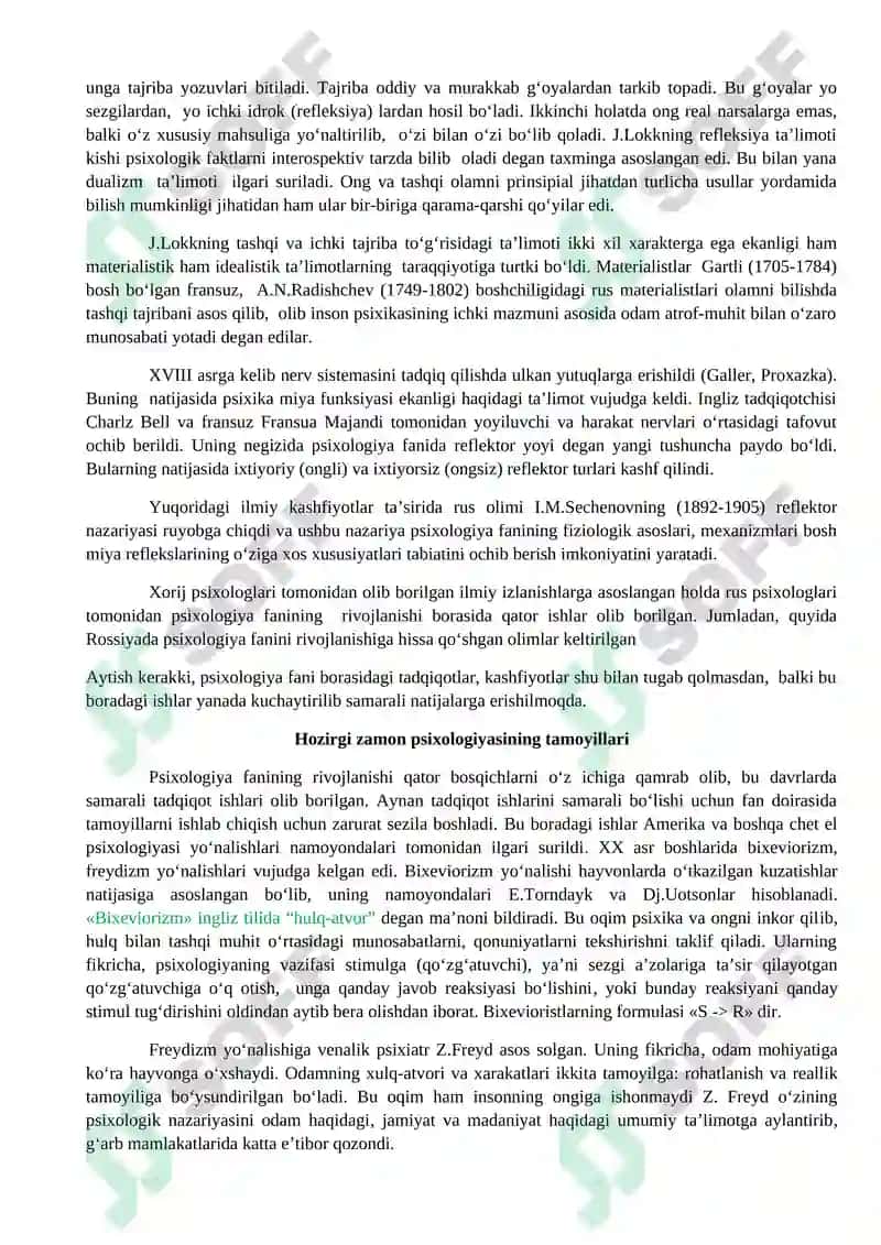 PSIXOLOGIYA FANINING PREDMETI MAQSAD VAZIFALARI. TIBBIYOTDA PSIXOLOGIK BILIMLARNING O‘RNI VA AHAMIYATI 7