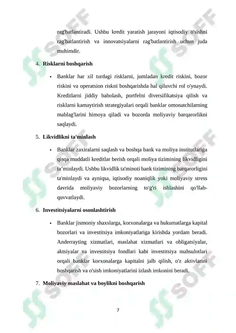 Banklar va ularning bozor iqtisodiyotidagi vazifalari 7