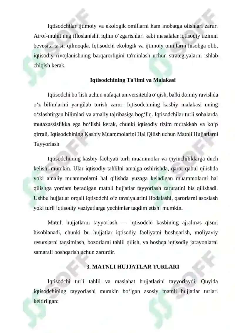 Iqtisodchining kasbiy muammolarini hal qilish uchun matnli hujjatlarni tayyorlash 7