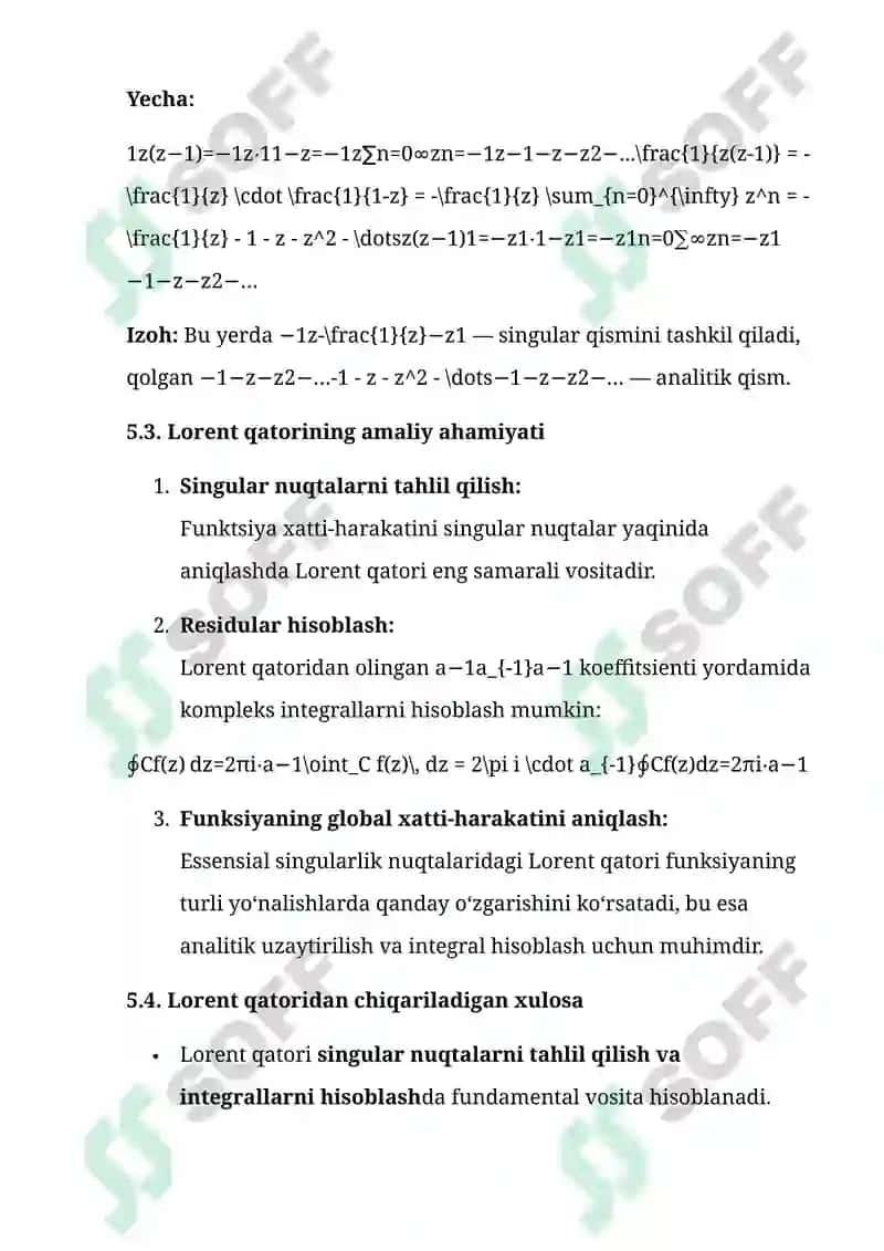 KOMPLEKS O‘ZGARUVCHILIK QATORLAR VA ANALITIK FUNKSIYALAR 7