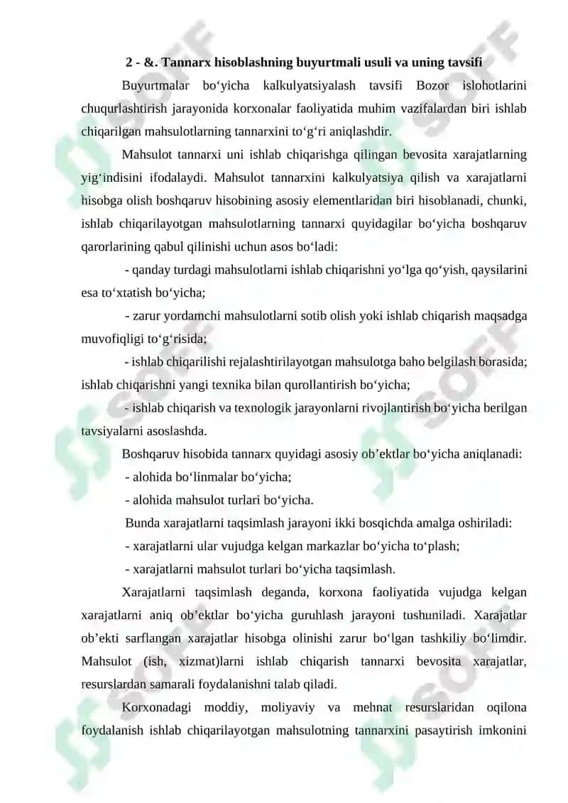 ISHLAB CHIQARISH TANNARXINI BUYURTMALAR BOʻYICHA ANIQLASH USULI 7