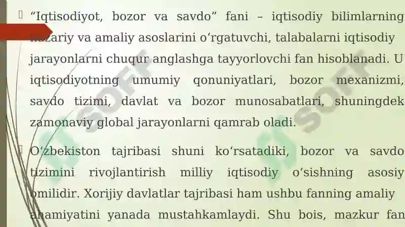 Iqtisodiyot, bozor va savdo” fanining predmeti, metodi, maqsadi va vazifalari 7