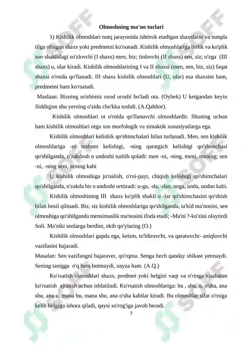 OLMOSHNING MORFOLOGIK   BELGI VA XUSUSIYATLARI (O‘TKIR HOSHIMOV ASARLARI MISOLIDA 7