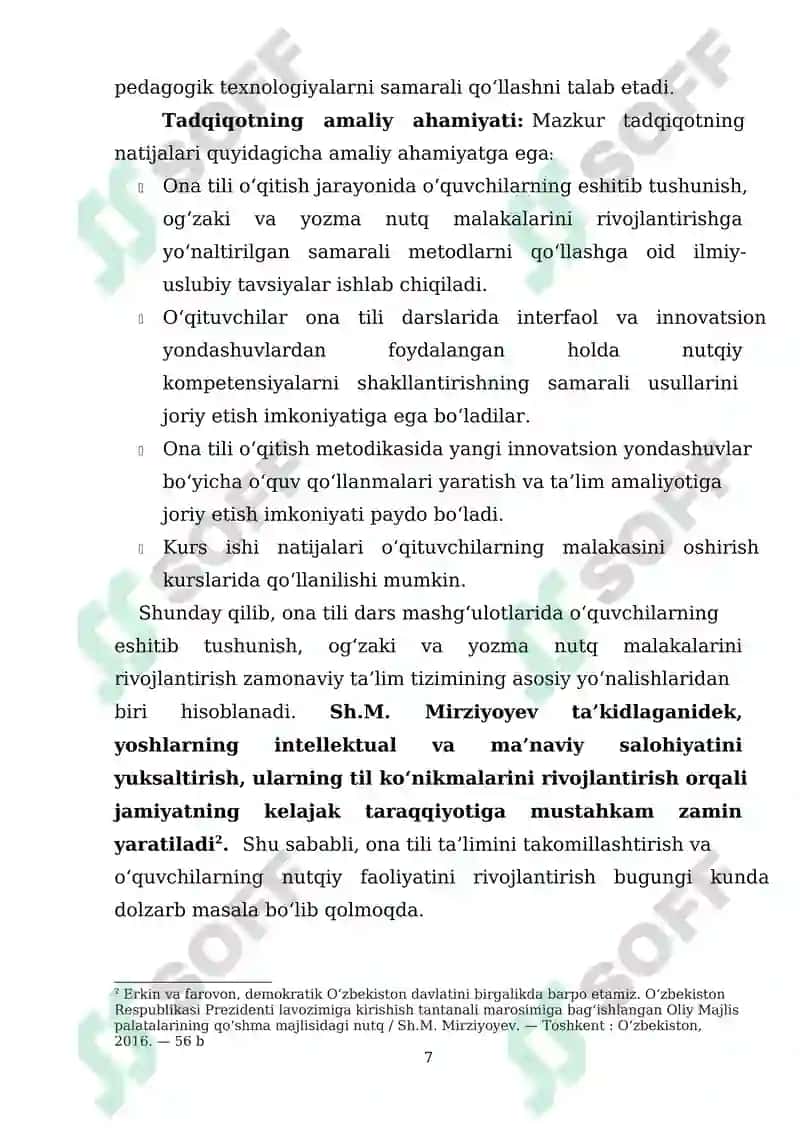 Ona tili o'qitish metodikasi fani dars mashg'ulotlarida o'quvchilarning o'qib eshitib tushunish og'zaki va yozma nutq malakasini shakillantirish 7