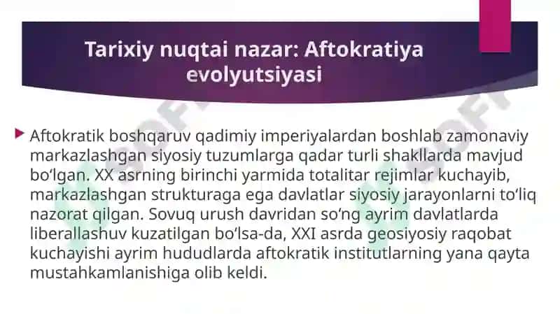 institutsional nuqtai nazardan aftokratikva demokratik boshqaruv modellar 7