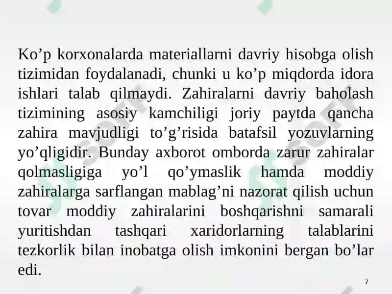 MATERIAL XARAJATLARINING HISOBI 7