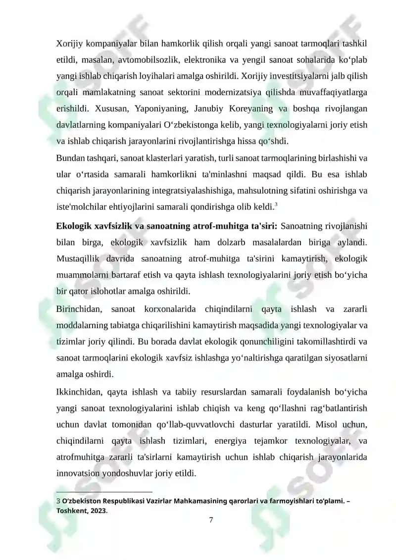 MUSTAQILLIK YILLARIDA QISHLOQ XO‘JALIGI VA SANOAT SOHASIDAGI O‘ZGARISHLAR 7