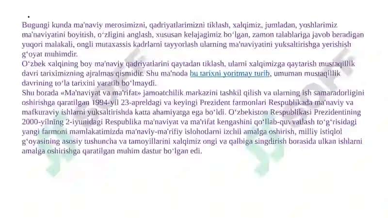Mustaqillikyillarida O‘zbekiston dagi ma’naviy va madaniy hayoti 7