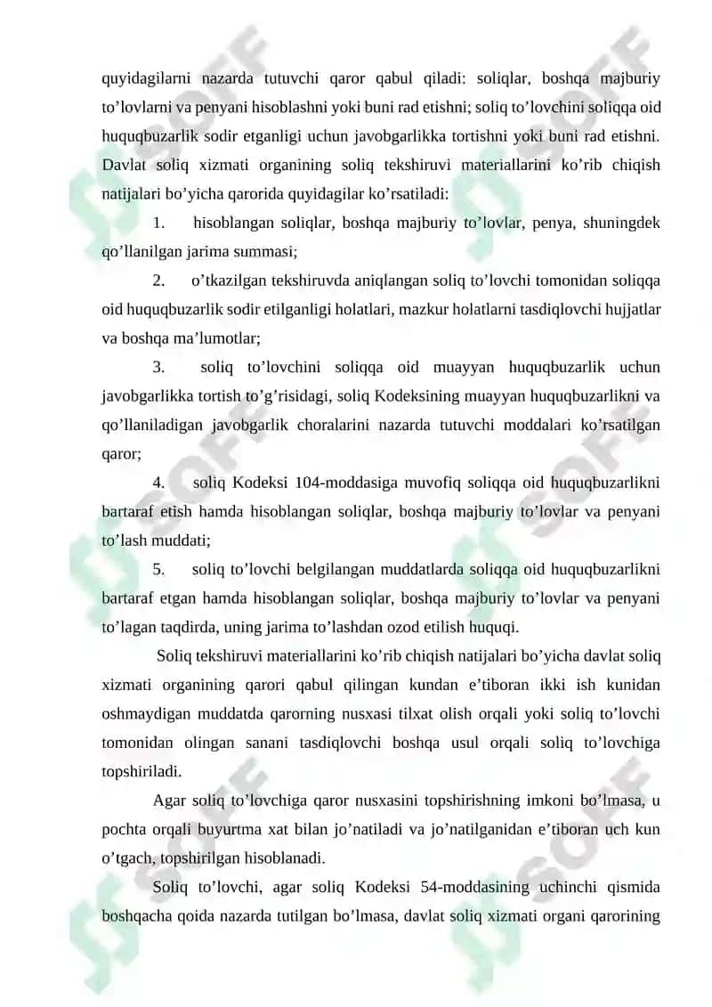 Soliq tekshiruvlari natijalari va ularni rasmiylashtirish tartibi 7