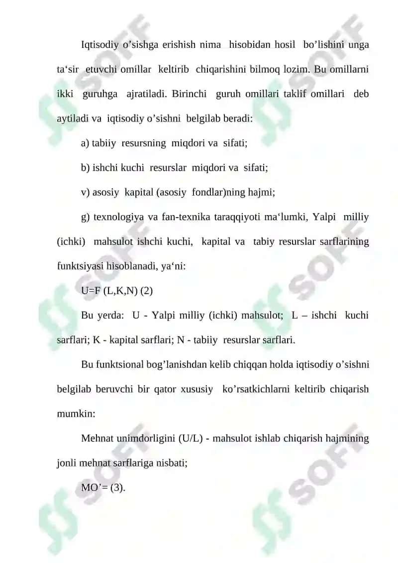 Iqtisodiy o'sishning mohiyati asosiy tavsifnomasi va modeli 7