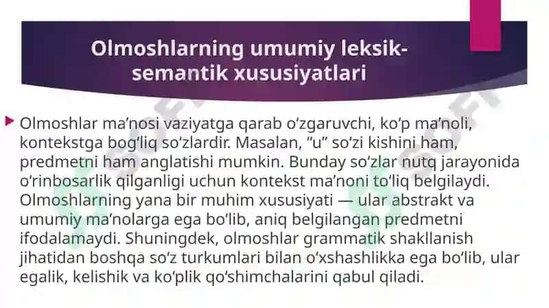 Olmosh. Olmoshning grammatik manosi 7