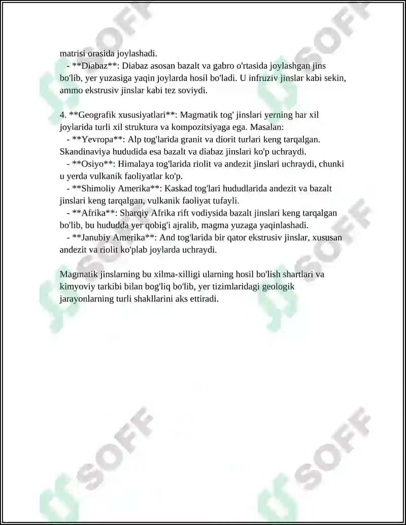 Magmatik, Metamorfik va Cho'kindi Tog' Jinslari Maydon va Xududlardagi Rel'ef Shakllari, Turlari va Tiplari 7