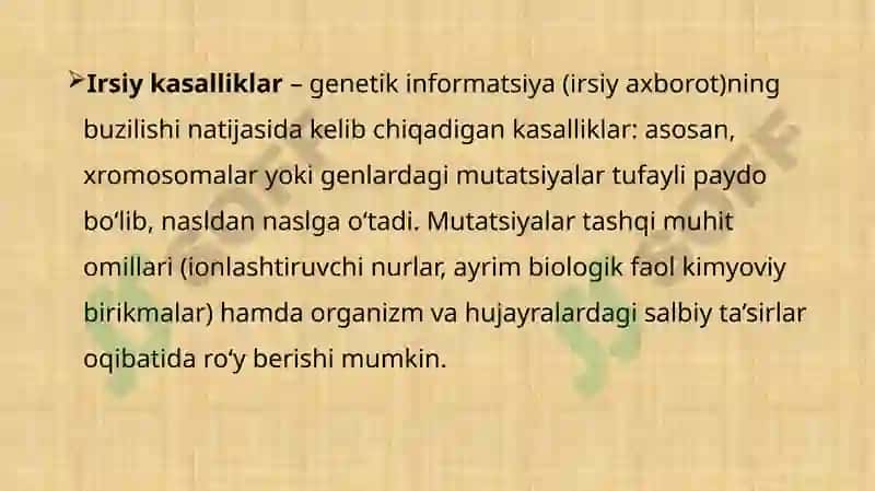 Irsiy kasalliklar: xromosoma va gen kasalliklari. Tibbiy genetik maslahat 7