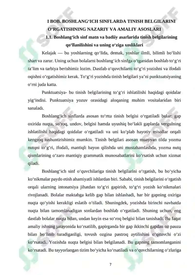 BOSHLANGʻINCH SINFLARDA MATN VA BADIIY ASARLARDA TINISH BELGILARINING ISHLATILISH OʻRNI. 7
