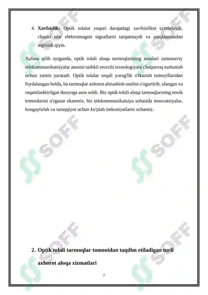 Tolali optik aloqa tarmoqlarida infokommunikatsion xizmatlar 7