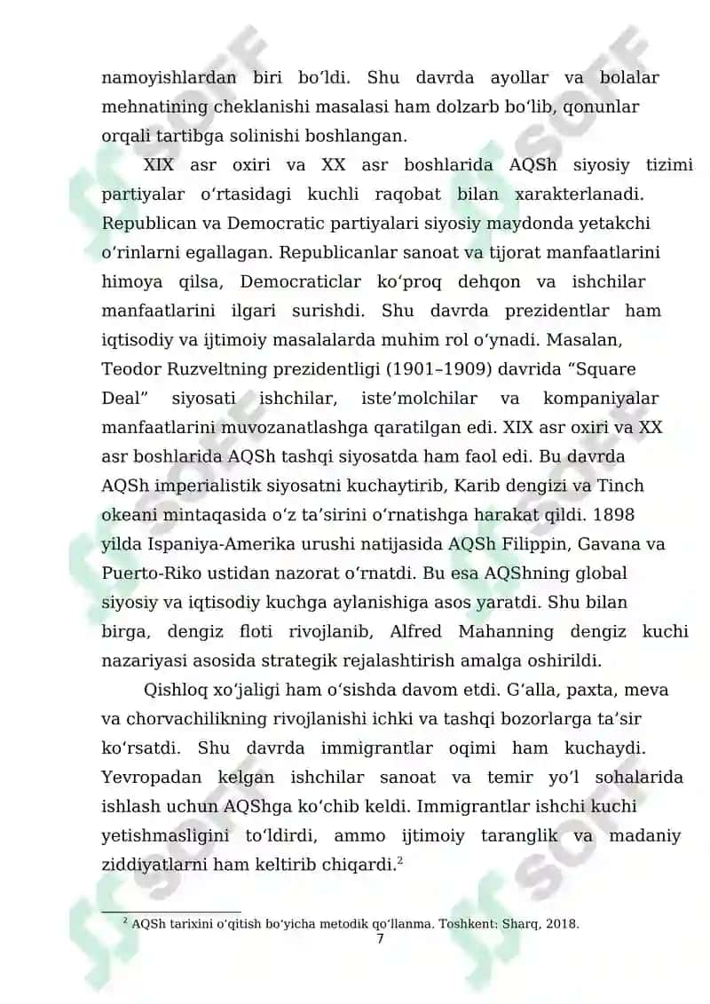 “XIX asr oxiri XX asr boshlarida Amerika Qo‘shma. 7