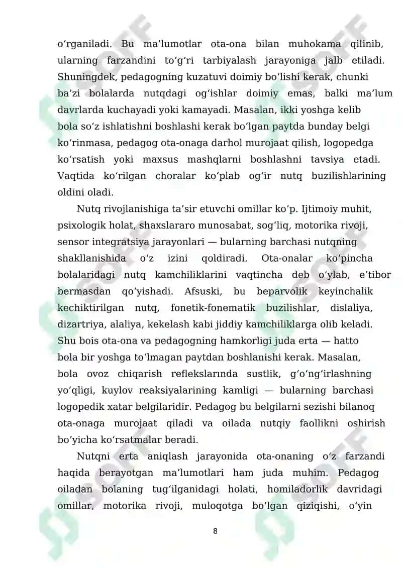 Bolalarda nutq kamchiliklarini bartaraf etish jarayonida pedagoglar va ota-onalarning o‘zaro hamkorligini tashkil etish 7