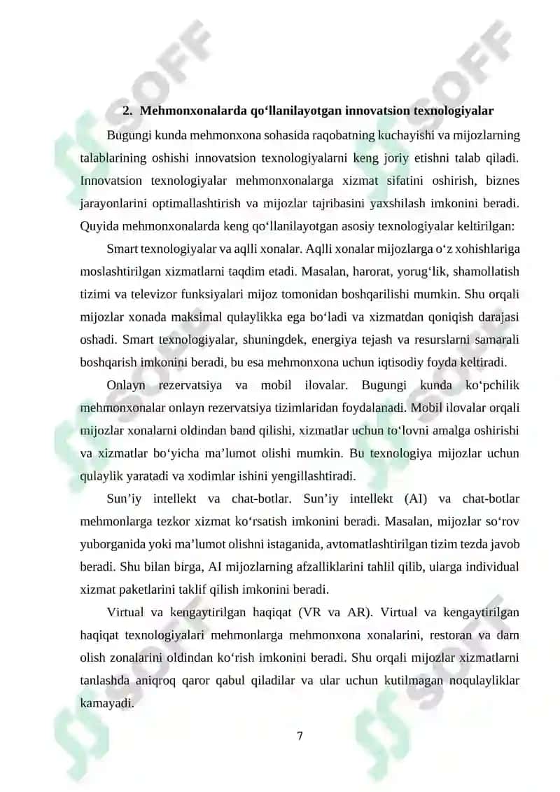 Mehmonxona xizmatlarini innovatsion rivojlanishi 7