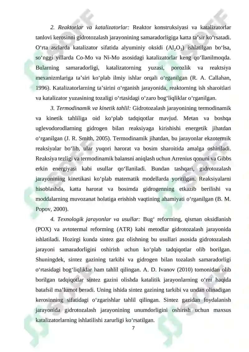 Kerosinni gidrotozalash jarayoni taxlili va reaktorni hisob 7