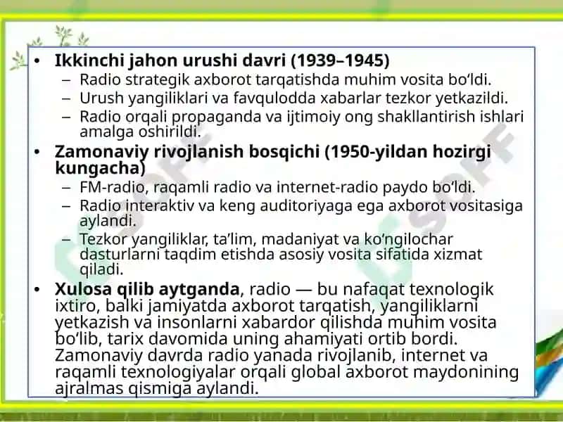 RADIO – TEZKOR XABAR BERISH VA AXBOROT TARQATISH VOSITASI 7