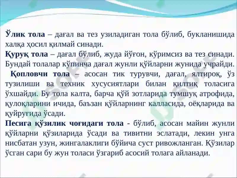 Қўйлар маҳсулдолиги ва қўйчилик маҳсулотларини ишлаб чиқариш технологияси 7