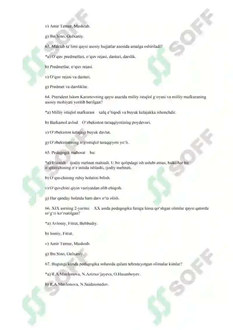 Pedagogika fanidan test savollar 2025 7