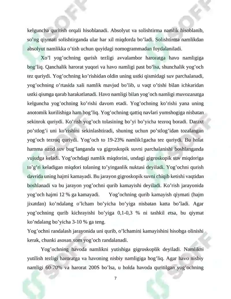 Yog'och xomashyoning mustahkamligi qattiqligi qayishqoqligi plastikligi mortligi va sifatiga qo’yiladigan talablarni o’rganish 7