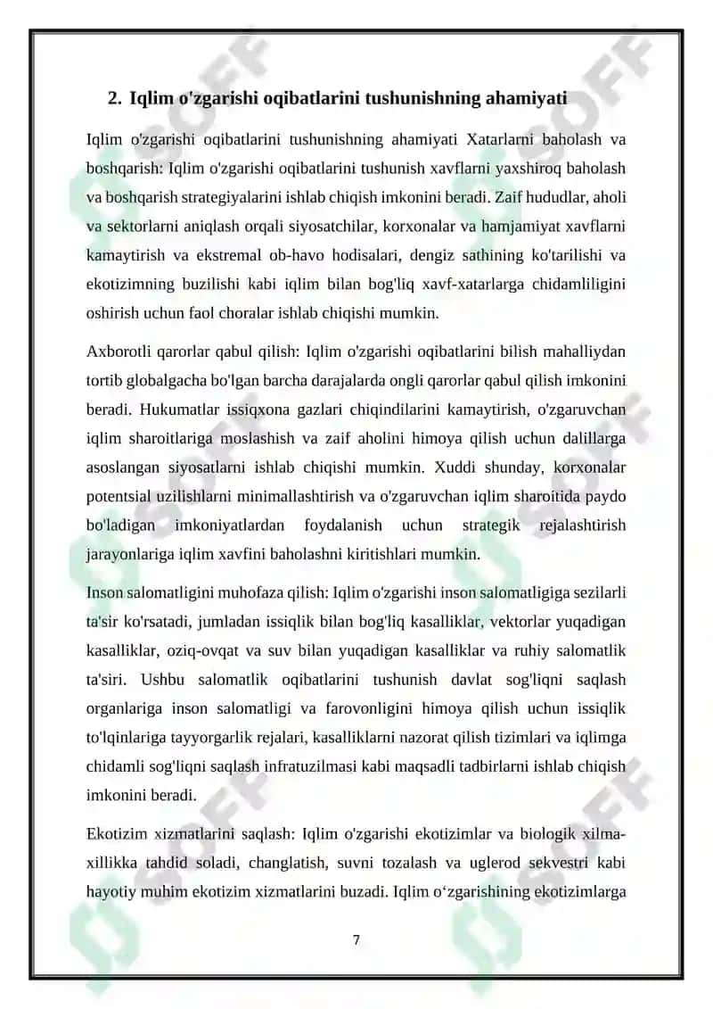 IQLIM O‘ZGARISHI OQIBATLARI VA ULARGA MOSLASHUV YO‘LLARI 7