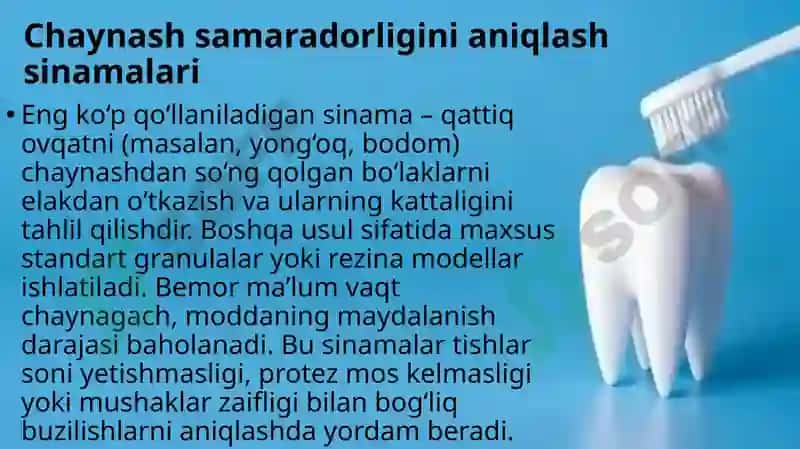 Chaynov bosimini va chaynash samaradorligini aniqlash usullari. Gnatodinammometriya. Odontoparodonto 7