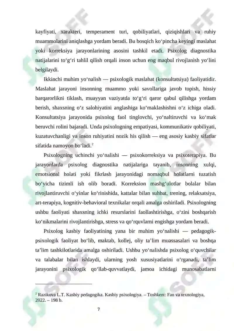 Psixolog kasbiy faoliyati va psixologiya metodlari 7