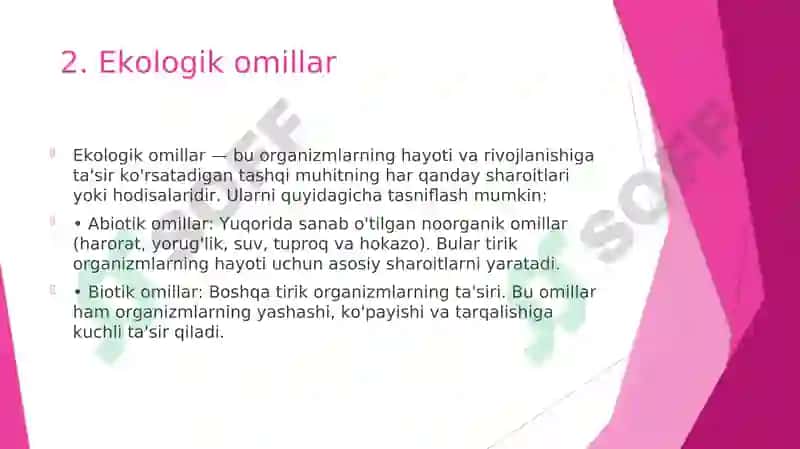 Yashash muhiti, ekologik omillar va ularga organizmlarning adaptatsiya (moslashuvi). 7
