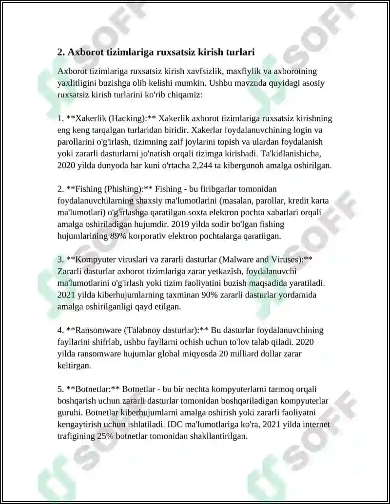 AXBOROT TIZIMLARI VA RESURSLARIDAN RUXSATSIZ FOYDALANISHLARNI ANIQLASH USLUBIYATI 7