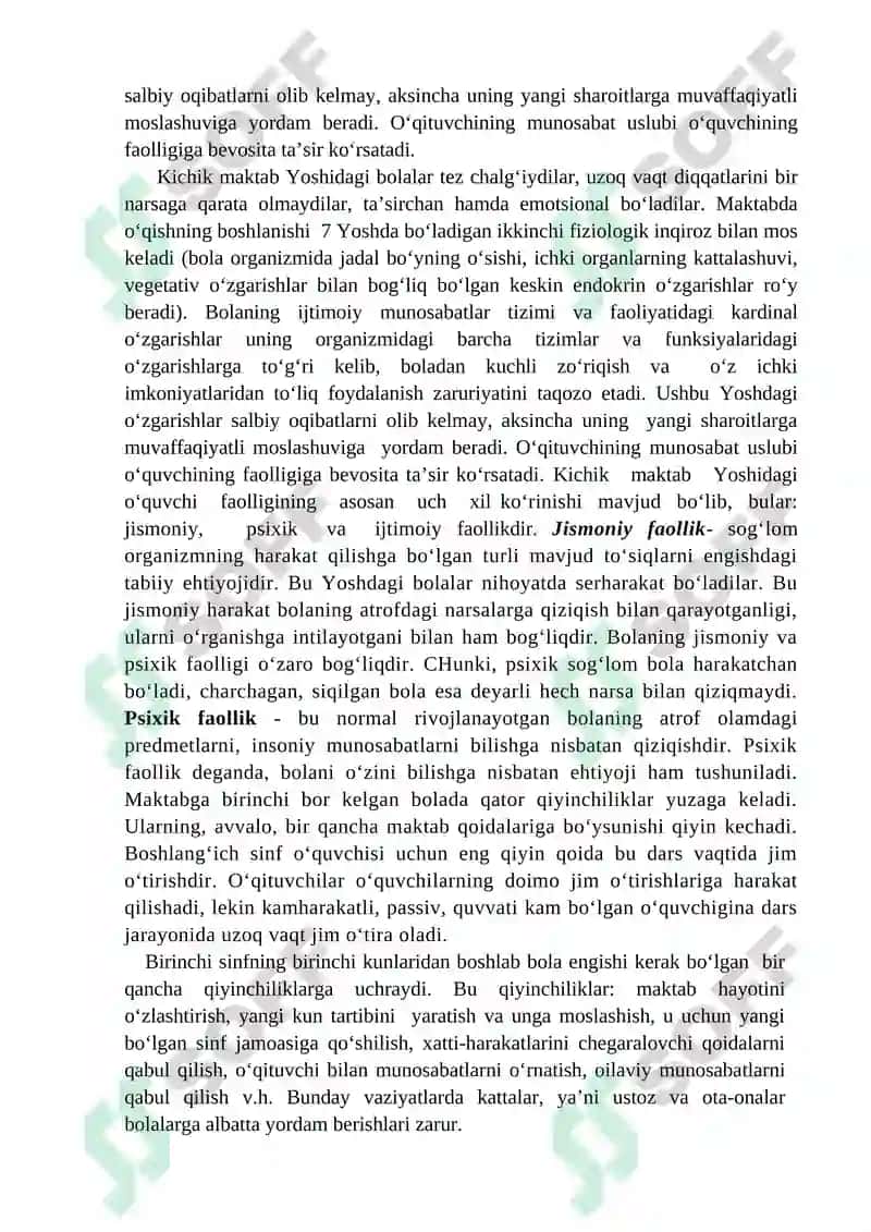 KICHIK MAKTAB YOSHIDAGI O’QUVCHILARNI O’QUV  FAOLIYATIDA O’ZINI O’ZI NAZORAT QILISHNING RIVOJLANISHI 7
