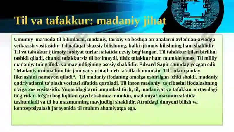 TIL VA TAFAKKUR, LISON VA NUTQ MUNOSABATI 7