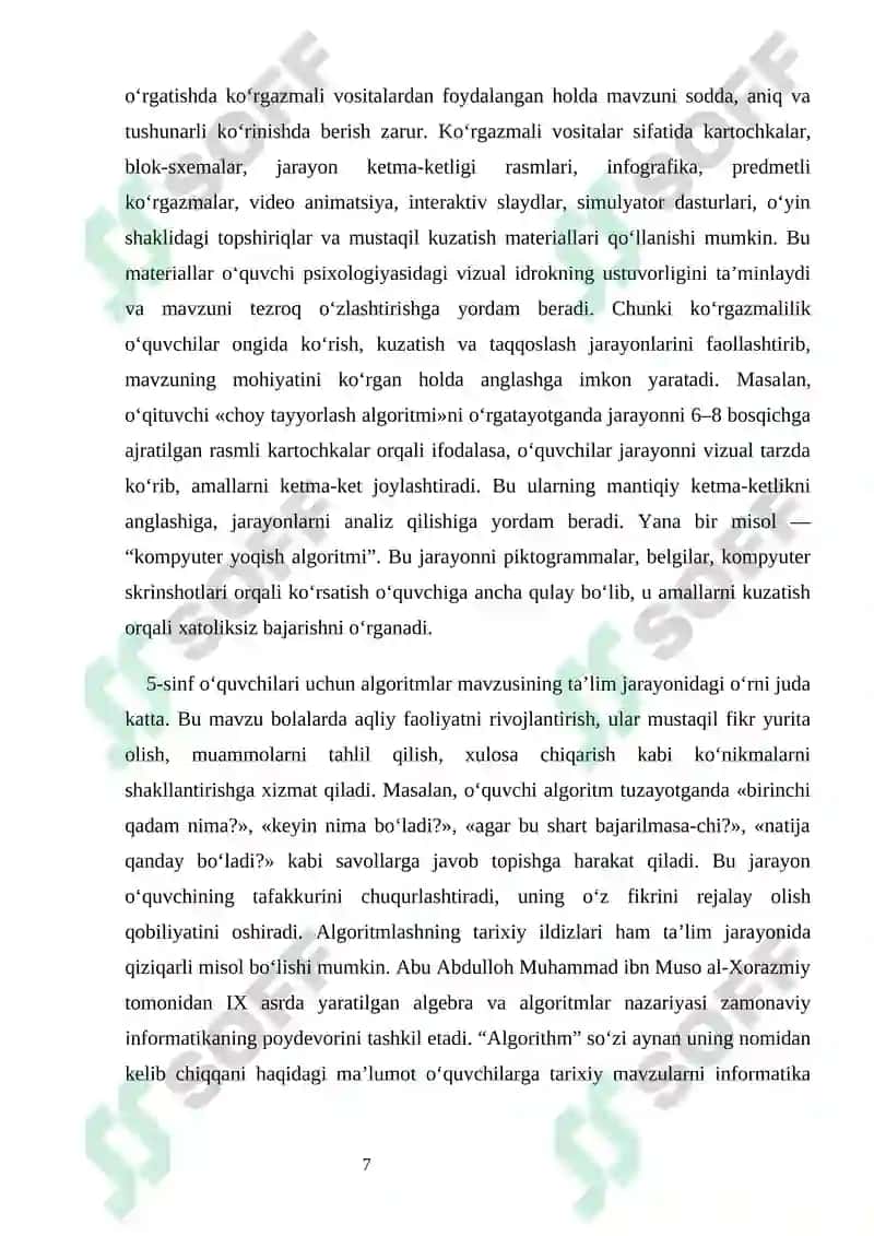 "5-sinfda Algoritmlar bajaruvchilari mavzusida o’yin texnologiyalarini qo’llash samaradorligi" 7
