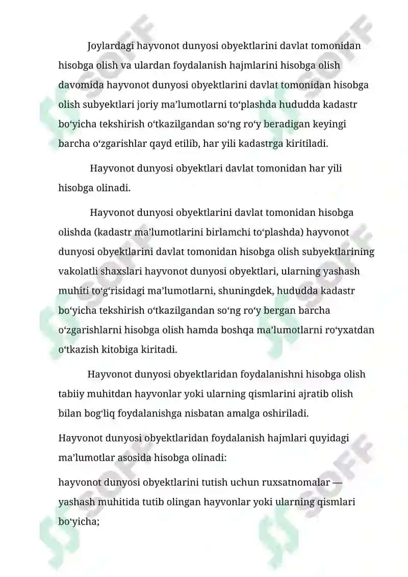 Hayvonot dunyosi obyektlari davlat kadastrini yuritish tartibi 7