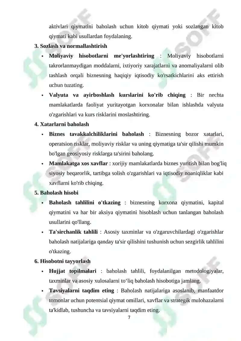 BIZNES QIYMATINI BAHOLASHNING XORIJ TAJRIBASI 7