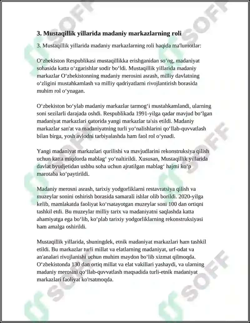 MUSTAQILLIK YILLARIDA OʻZBEKISTON MILLIY MADANIY MARKAZLAR FAOLIYATI 7