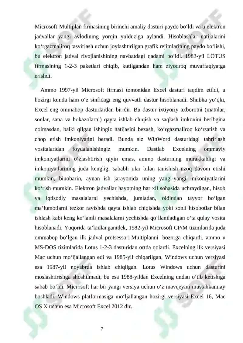 "8 - sinfda Excelda formulalar va funksiyalar" 7