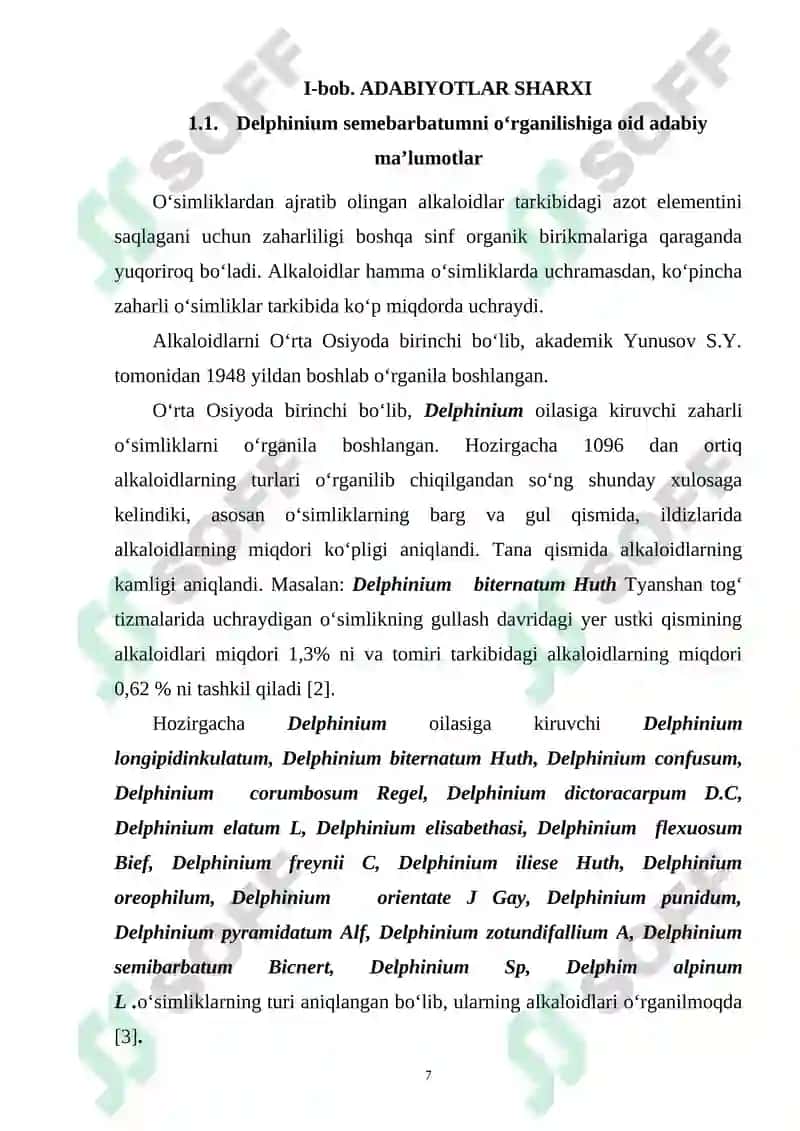 Delphinium semebarbatum o‘simligining kimyoviy tarkibi 7