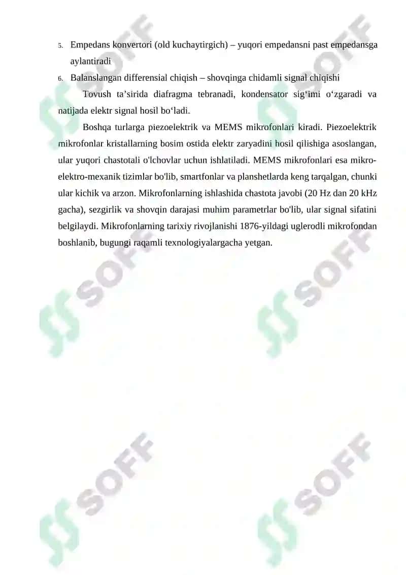 Mikrofonlar. Mikrofonlarning texnik tavsiflari va konstruktsiyalari 7