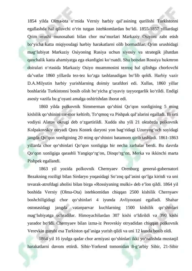O‘RTA OSIYO XONLIKLARINING CHOR ROSSIYASI TOMONIDAN BOSIB OLINISHI VA MUSTAMLAKACHILARGA QARSHI XALQ HARAKATLARI 7