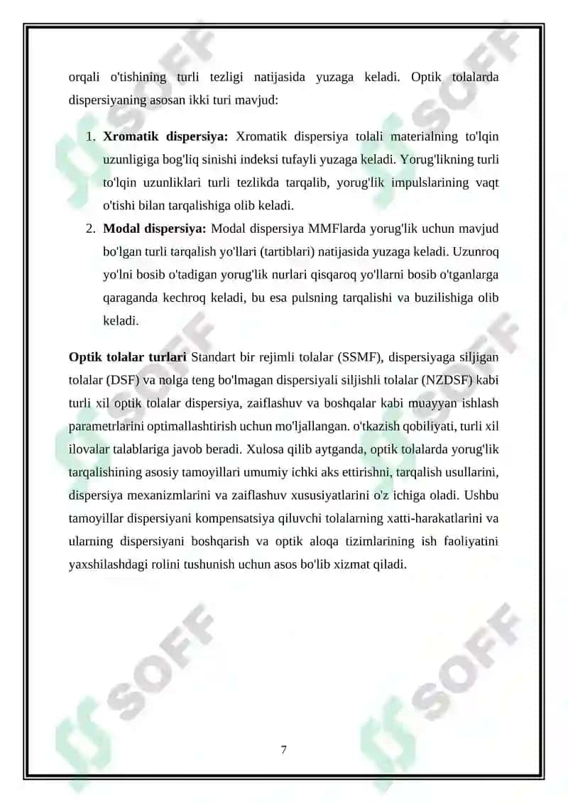 Dispersiyani kompensatsiyalovchi tolalar taxlili 7